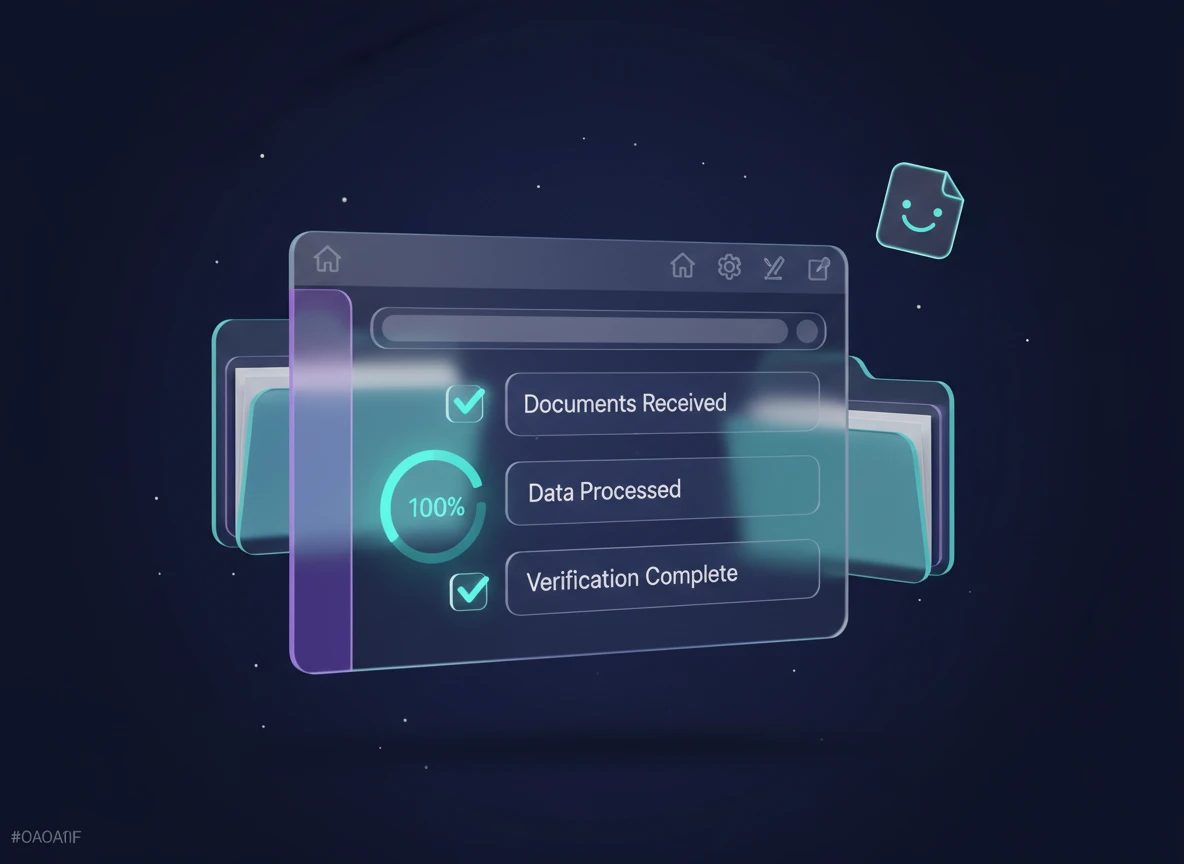 Ilustración de un dashboard organizado con documentos verificados